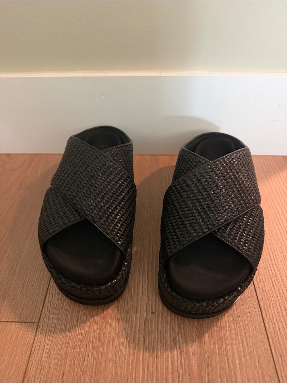 ROAM Black Woven Cross-Band Platform Mules